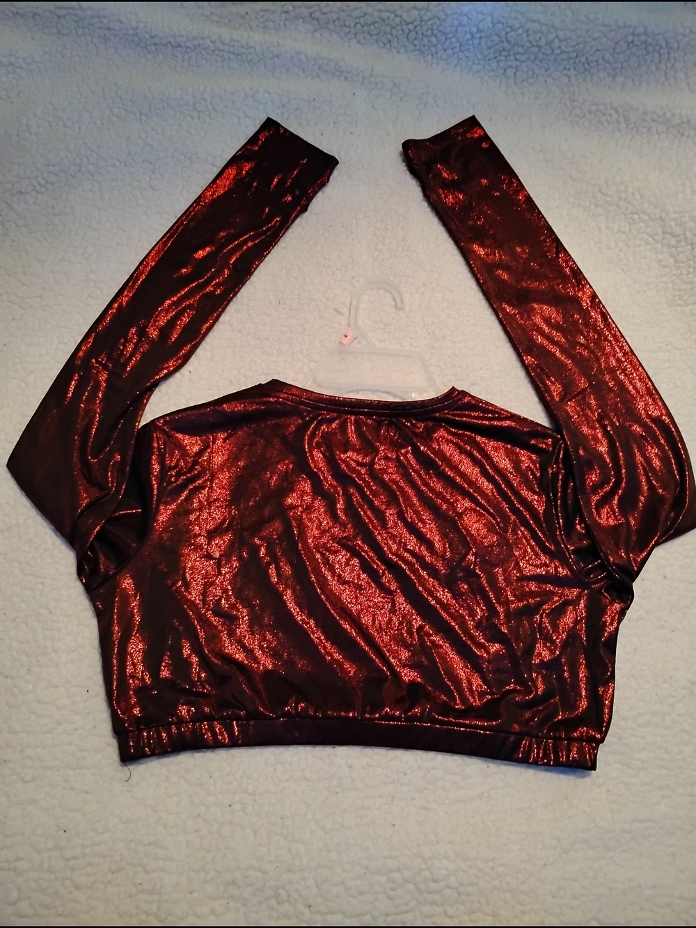 DISTURBIA Shimmery Red Crop Long Sleeve Top - Picture 3 of 4